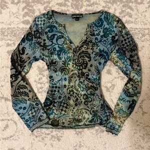 SNO SKINS Blue and Green Patterned Top